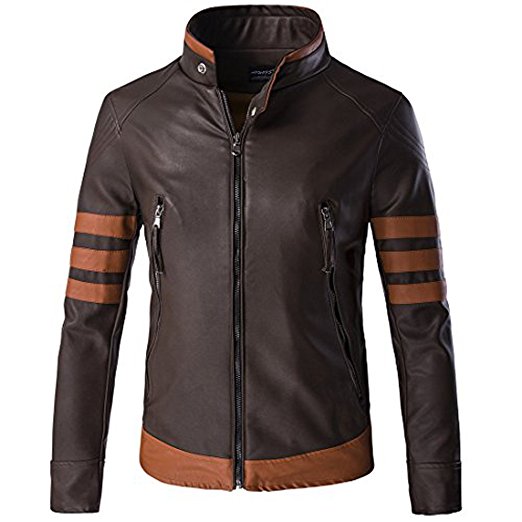 Men's Sporty Leather Jacket with Polyurethane Stand Collar