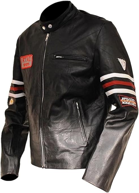 Jacket Sports Patches RTAI House Black Biker Synthetic Leather For Men