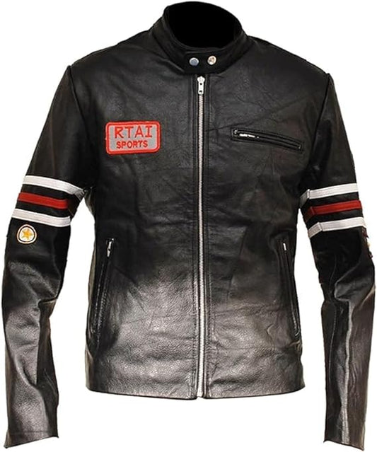 Jacket Sports Patches RTAI House Black Biker Synthetic Leather For Men