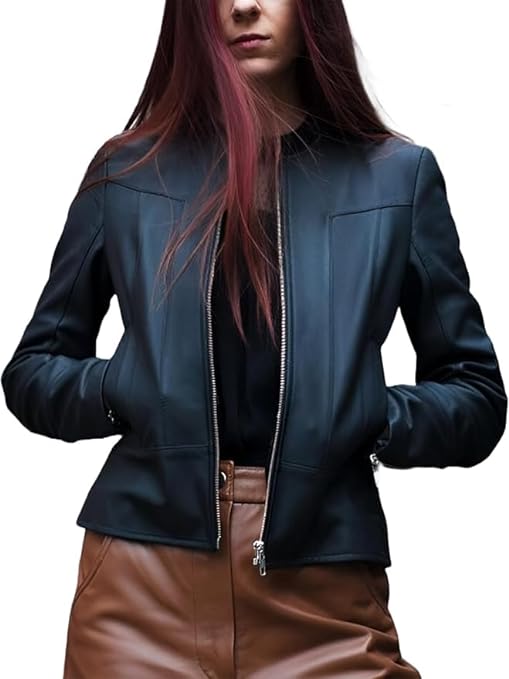 Zip Up Genuine Black Bomber Motorcycle Leather Jacket For Women