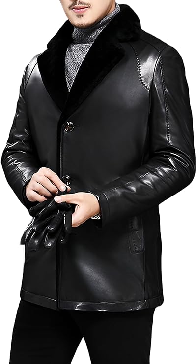 Men Graceful Coat Costume Fur Shearling Sheepskin Genuine Leather Jacket