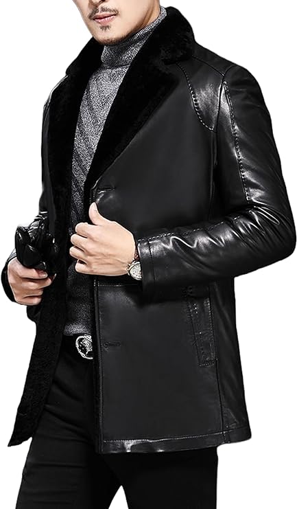 Men Graceful Coat Costume Fur Shearling Sheepskin Genuine Leather Jacket