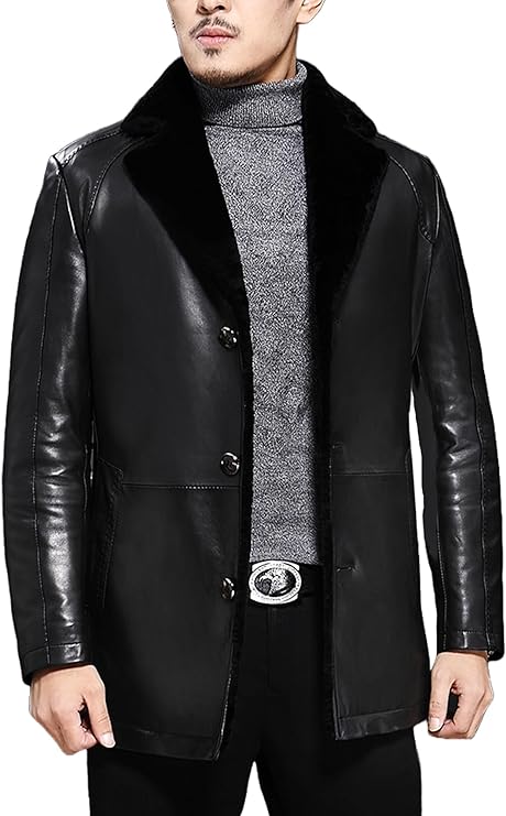 Men Graceful Coat Costume Fur Shearling Sheepskin Genuine Leather Jacket