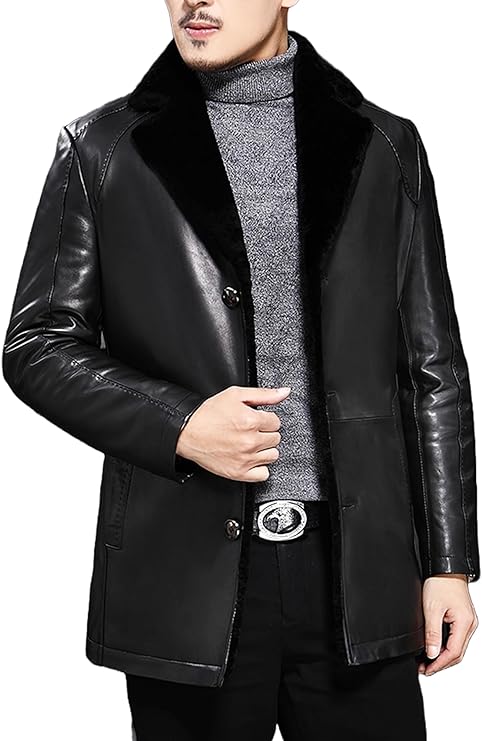 Men Graceful Coat Costume Fur Shearling Sheepskin Genuine Leather Jacket