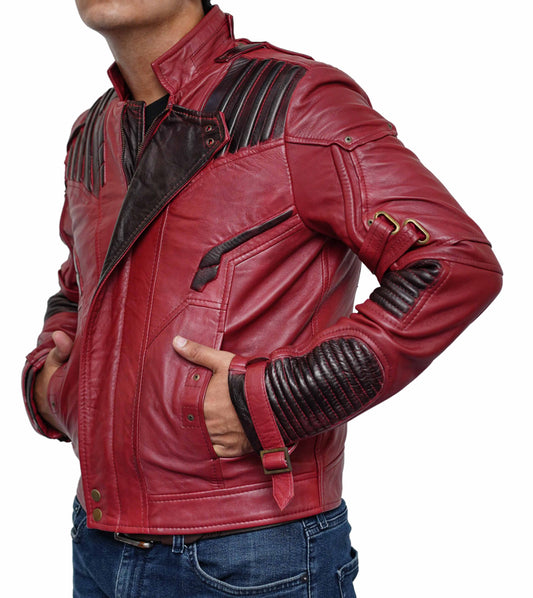 Star Lord Chris Splendid Maroon Leather Jacket