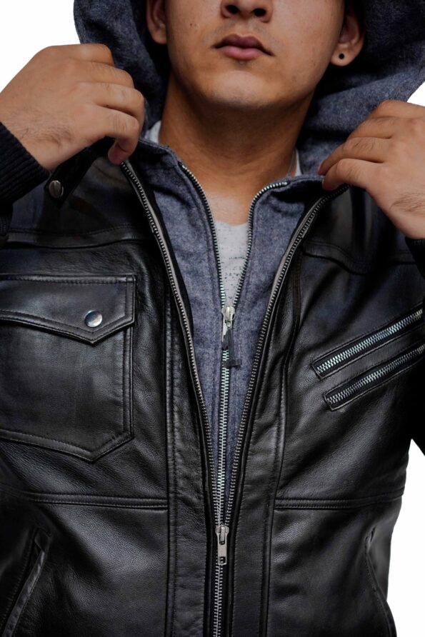 Black-Bomber-Style-Hooded-Leather-Jacket-For-Men-1