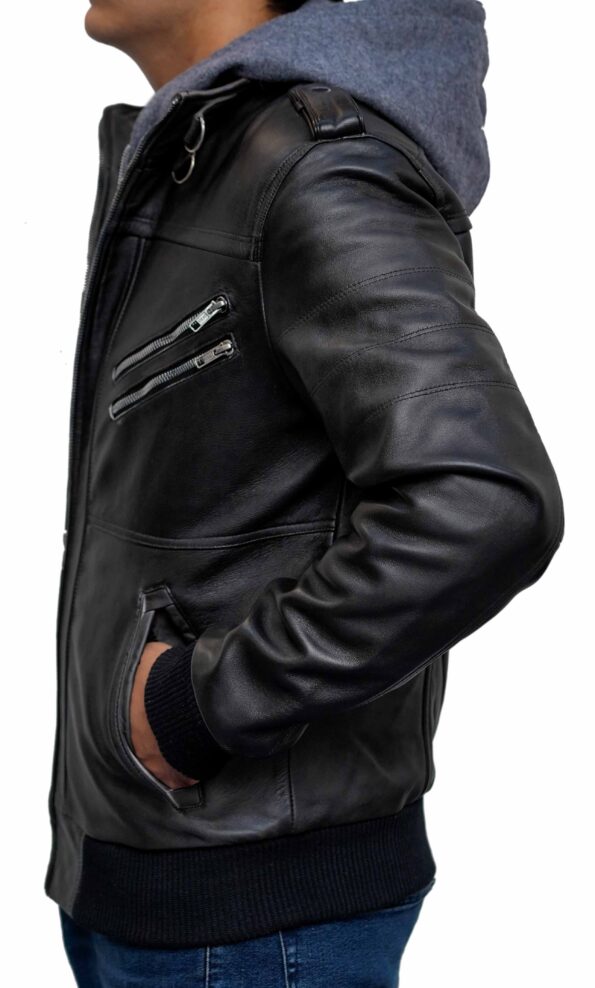 Black-Bomber-Style-Hooded-Leather-Jacket-For-Men