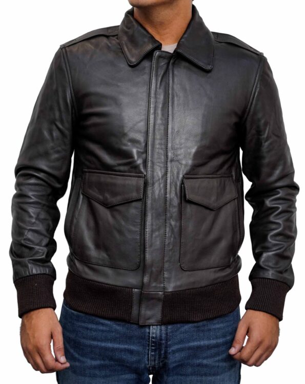 Men-Black-Big-Flap-Pockets-Flight-Air-Force-Bomber-Jacket