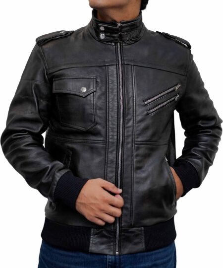Men-Black-Fitted-Bomber-Style-Leather-Jacket