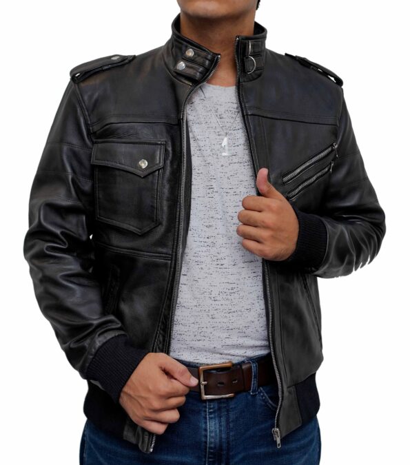 Men-Black-Fitted-Bomber-Style-Leather-Jacket