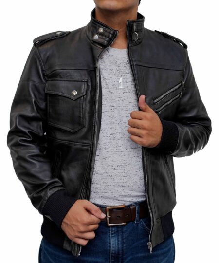 Men-Black-Fitted-Bomber-Style-Leather-Jacket