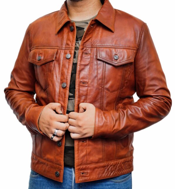 Men-Brown-Premium-Leather-Trucker-Style-Jacket