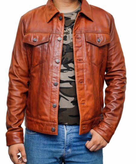 Men-Brown-Premium-Leather-Trucker-Style-Jacket
