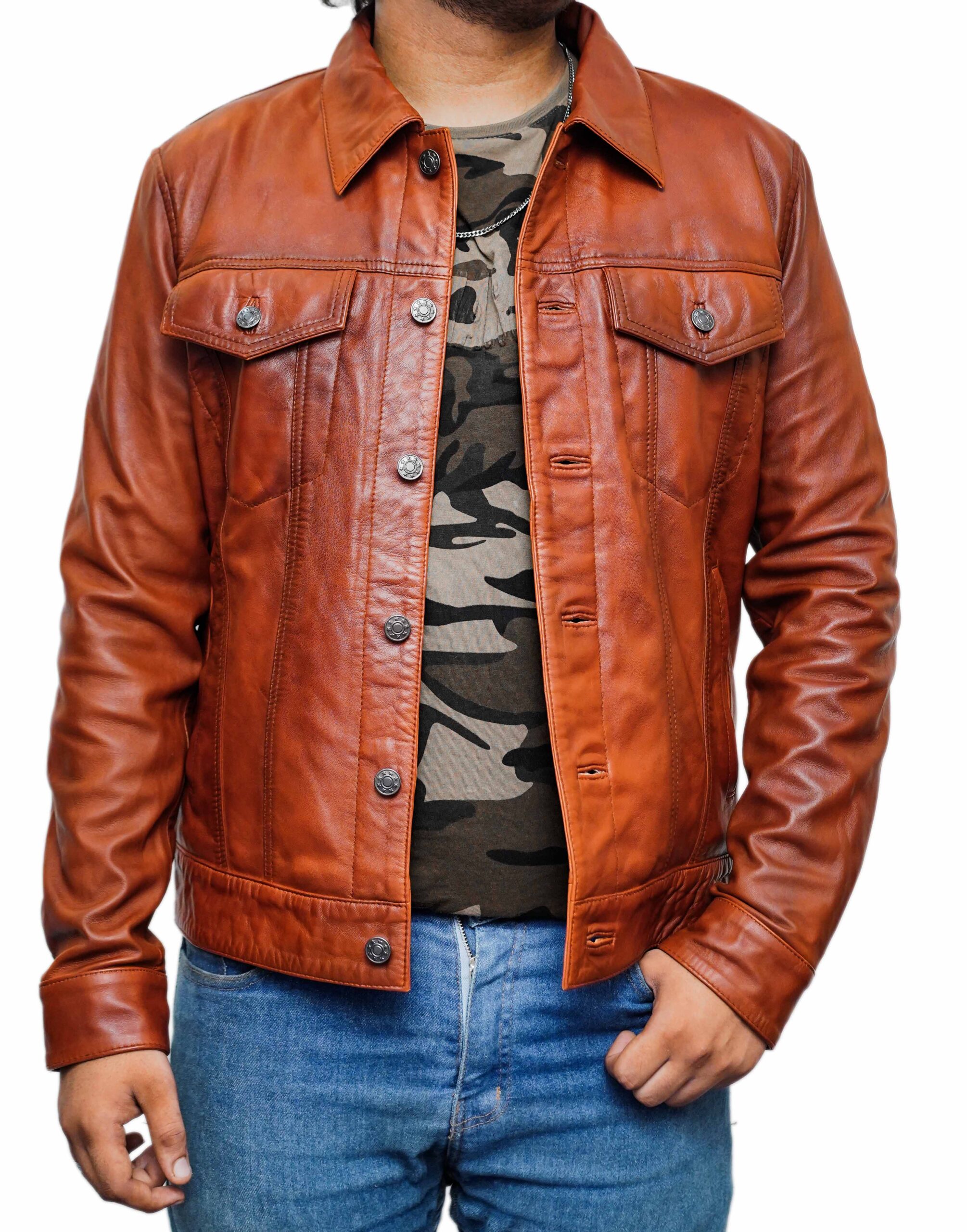 Men-Brown-Premium-Leather-Trucker-Style-Jacket-1