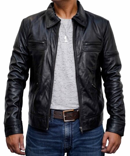 Men-Fashion-Genuine-Black-Leather-Stylish-Jacket