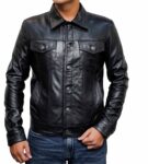 Men-Fashion-Trucker-Style-Black-Leather-Jacket-1