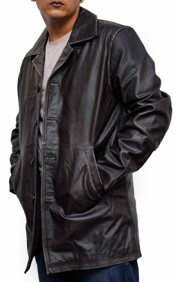 Men-Genuine-Leather-Black-Mid-Length-Trench-Coat