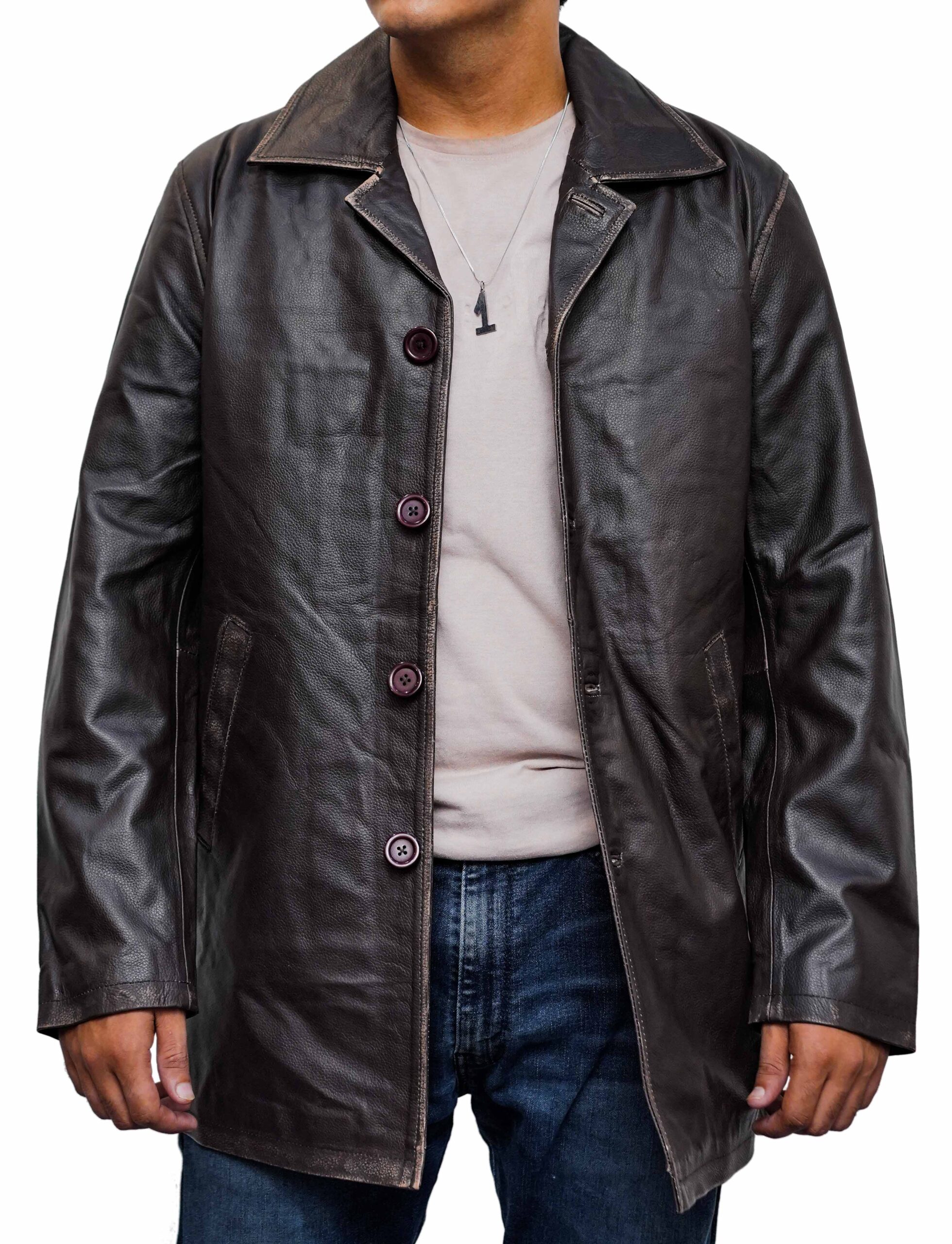 Men-Genuine-Leather-Black-Mid-Length-Trench-Coat-2