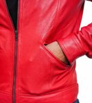 Red Shirt Style Collar Leather Jacket For Men