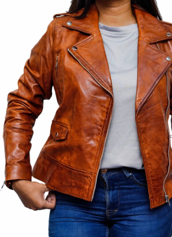 Women-Asymmetrical-Collar-Tan-Biker-Motorcycle-Leather-Jacket-1