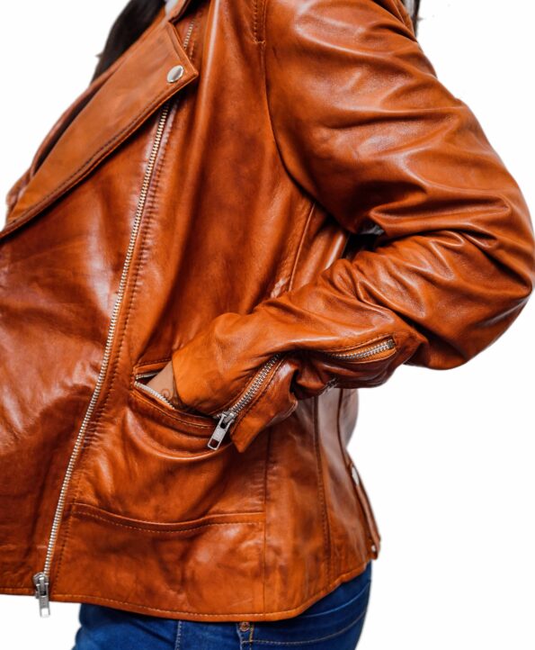 Women-Asymmetrical-Collar-Tan-Biker-Motorcycle-Leather-Jacket-3