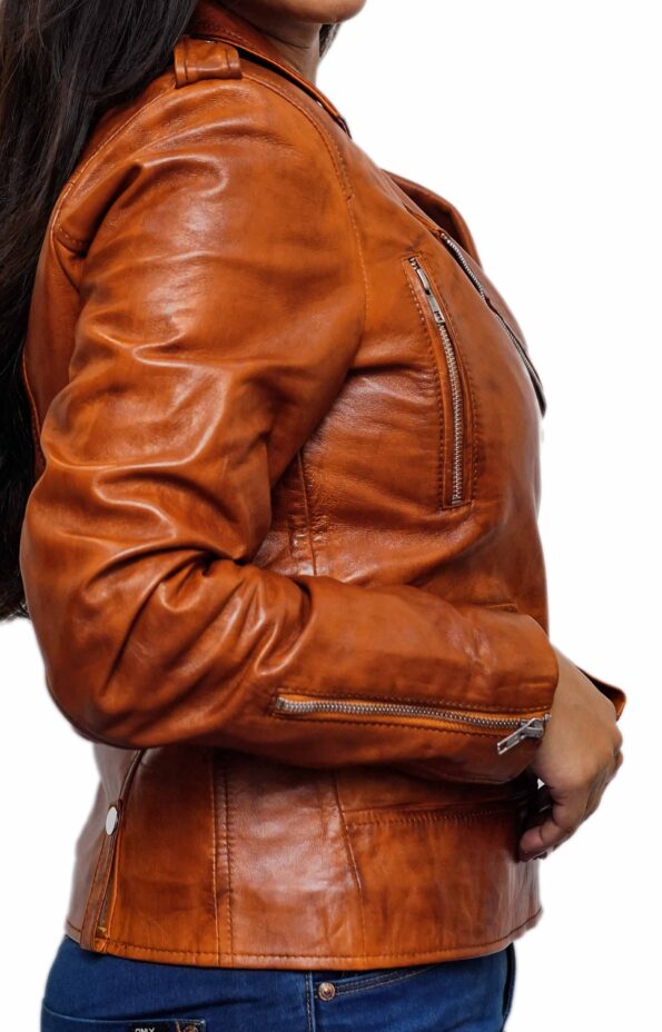 Women-Asymmetrical-Collar-Tan-Biker-Motorcycle-Leather-Jacket-6