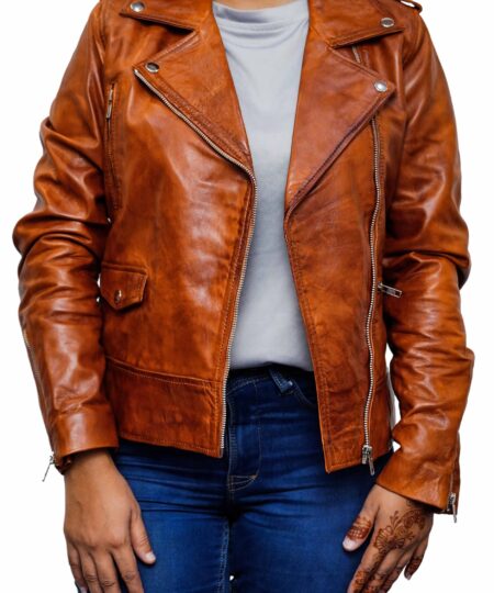 Women-Asymmetrical-Collar-Tan-Biker-Motorcycle-Leather-Jacket