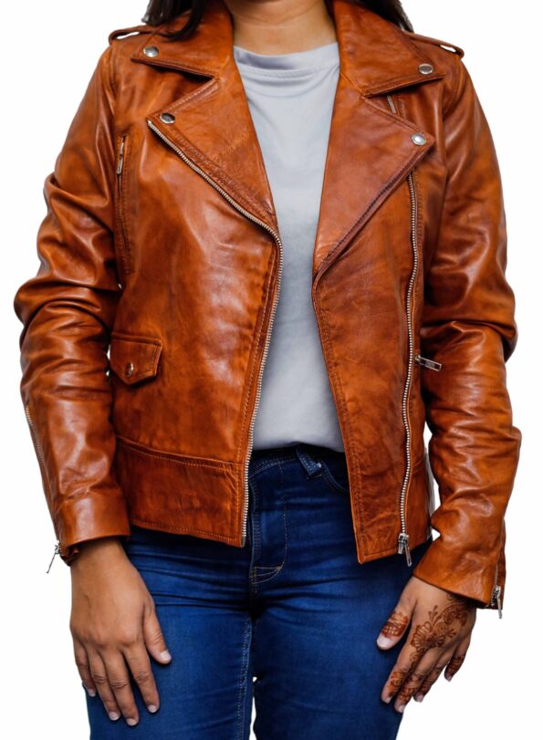 Women-Asymmetrical-Collar-Tan-Biker-Motorcycle-Leather-Jacket