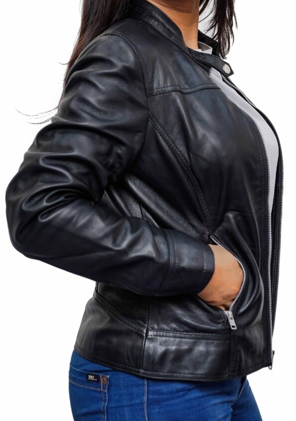 Women-Casual-Fashion-Black-Racer-Leather-Jacket