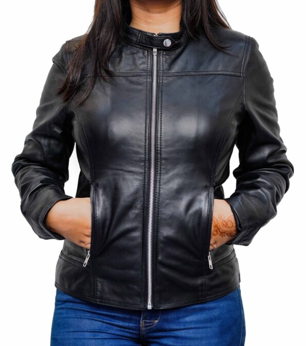 Women-Casual-Fashion-Black-Racer-Leather-Jacket