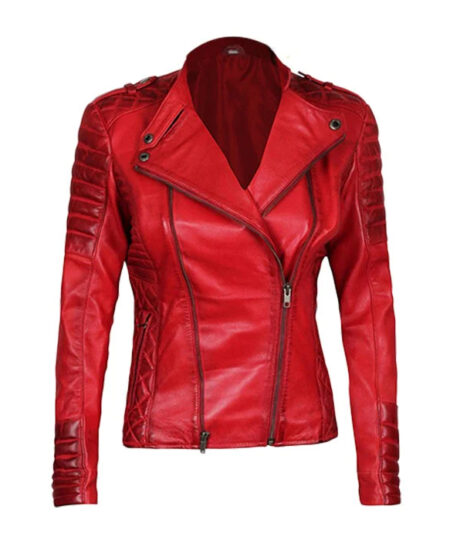 Crimson Elegance of a Distinctive Women's Lambskin Leather Jacket