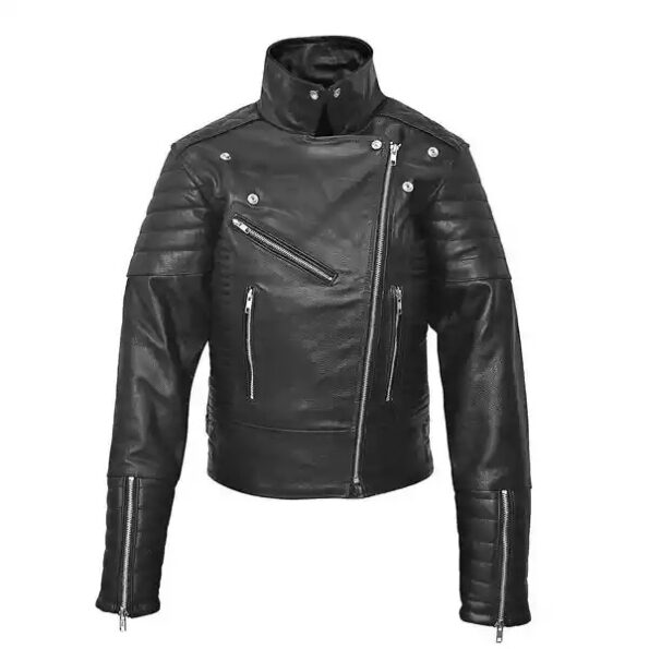 Rider's Roar: Black Leather Quilted Spears Motorcycle Jacket