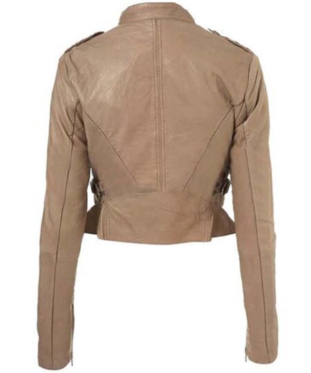 Feminine Style Amy Slim Fit's Beige Leather Jacket
