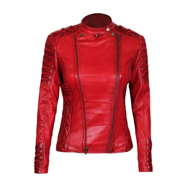 Crimson Elegance of a Distinctive Women's Lambskin Leather Jacket