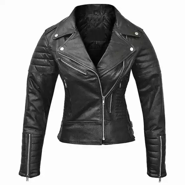 Rider's Roar: Black Leather Quilted Spears Motorcycle Jacket