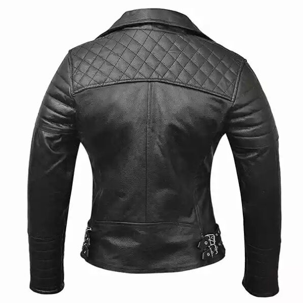 Rider's Roar: Black Leather Quilted Spears Motorcycle Jacket