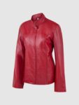 Feminine Elegance for a Light Red Leather Jacket Enthusiast