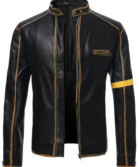 Men's Industrial Design - Black Biking Jacket with Faux Leather Effect