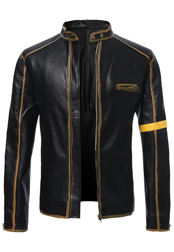 Men's Industrial Design - Black Biking Jacket with Faux Leather Effect