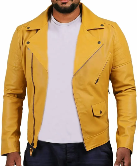 Fashion Meets Adventure: Men's Yellow Handmade Leather Slim Fit Jacket