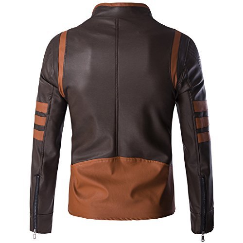 Men's Sporty Leather Jacket with Polyurethane Stand Collar by Asfias