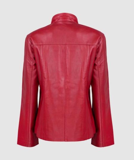 Feminine Elegance for a Light Red Leather Jacket Enthusiast