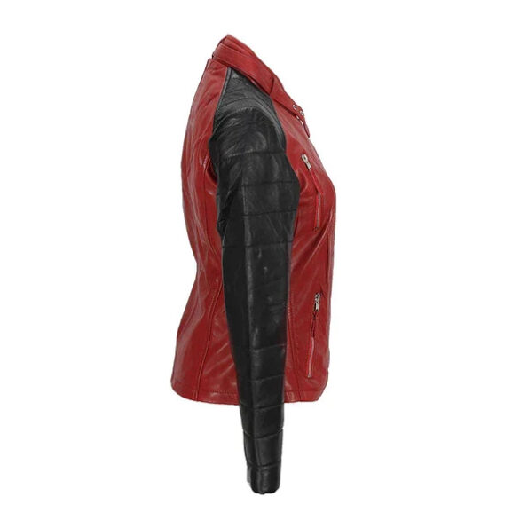 The Iconic Catherine Chandler's Red Black Biker Leather Jacket