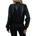 Women Black Cropped Bomber Leather Jacket