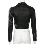 Women Black Cropped Motorcycle Leather Jacket