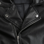 Women Black Cropped Motorcycle Leather Jacket