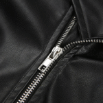 Women Black Cropped Motorcycle Leather Jacket