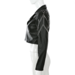 Women Black Cropped Motorcycle Leather Jacket